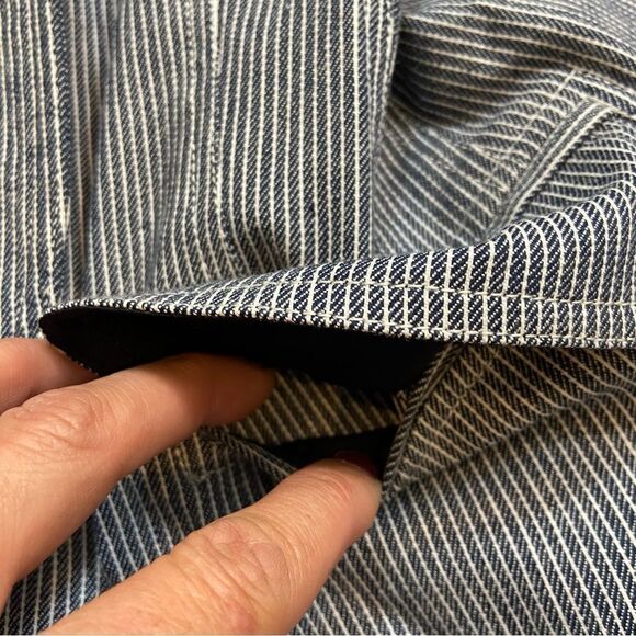 ADEC2 Philliphe Adec Brand Navy and White Pinstripe Single Button Blazer 4/38 - Picture 7 of 15